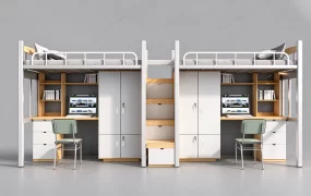 Modern Dormitory Twin Loft Bed System SketchUp 3D Model