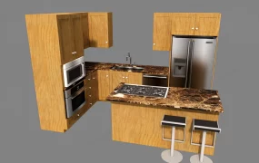 Natural Wood Kitchen Cabinets & Island