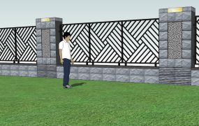 Stone Wall with Iron Fence