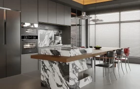 Modern Dark Style Kitchen And Dining Room SketchUp 3D Model