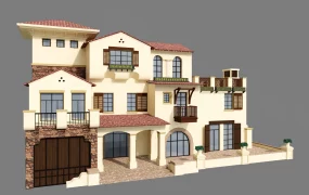 Modern Spanish Mediterranean Tuscan Villa SketchUp 3D Model