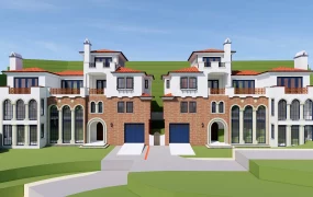Modern Spanish Colonial Revival Twin Hillside Villa SketchUp 3D Model