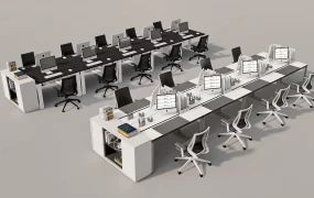 Modern Open Plan Office Workstations SketchUp 3D Model