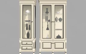 Classical Ivory Glass Display Cabinet Vitrine Set SketchUp 3D Model