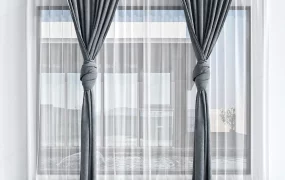 Modern Dark Grey Knotted Curtains With Sheer Drapes SketchUp 3D Model