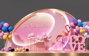 Romantic Pink Flamingo Event Backdrop Display SketchUp 3D Model