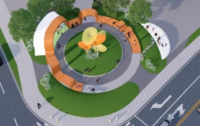 Modern Circular Urban Pocket Park Plaza Masterplan SketchUp 3D Model