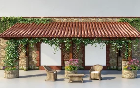 Mediterranean Garden Pergola Arbor Patio SketchUp 3D Model