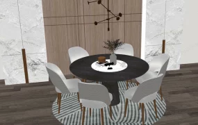 Modern Round Dining Table And Chairs Set SketchUp 3D Model