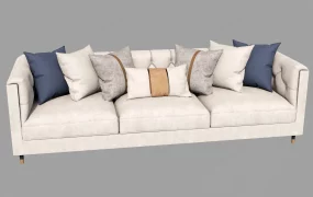 Modern Tufted Three Seater Fabric Sofa SketchUp 3D Model