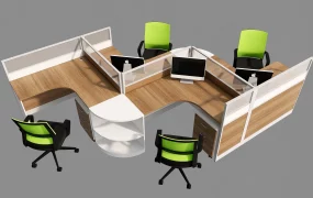 Modern 4 Person Office Workstation Desk Cluster SketchUp 3D Model