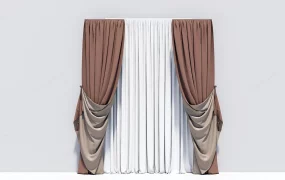 Modern Brown And Beige Layered Curtains SketchUp 3D Model