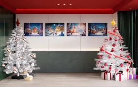 Festive Christmas Interior Staging And Decorated Trees SketchUp 3D Model