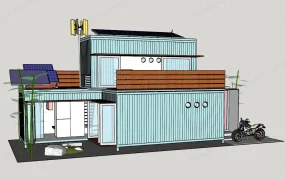 Modern Off Grid Eco Friendly Shipping Container House SketchUp 3D Model