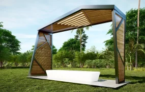 Modern Architectural Park Shelter With Bench