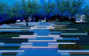 Street Park Seating Steps With Lighting