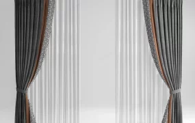 Modern Layered Fabric Curtains With Geometric Trim SketchUp 3D Model