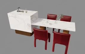 White Marble Kitchen Island With Table