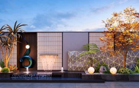 Modern Landscape Courtyard With Water Features SketchUp 3D Model