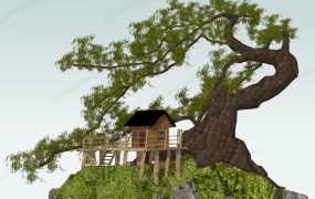 Wood Cabin On Top Of Mountain