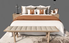 Modern Japandi Light Oak Bed Suite SketchUp 3D Model