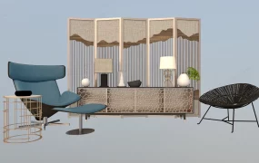 Modern Chinese Zen Folding Screen And Lounge Chair SketchUp 3D Model
