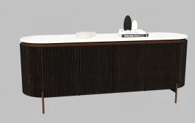 Modern Oval Fluted Dark Wood Sideboard Credenza SketchUp 3D Model
