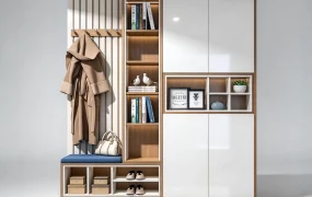 Modern Entryway Coat Rack And Shoe Bench Cabinet SketchUp 3D Model