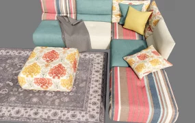Modern Eclectic Bohemian Modular Sectional Sofa Set SketchUp 3D Model