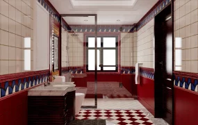 Eclectic European Red And Cream Ceramic Tile Bathroom SketchUp 3D Model