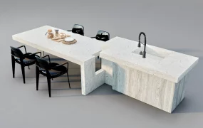 Marble Island With Dining Table Set