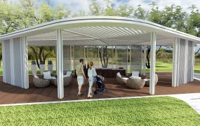 White Pergola With Patio Furniture
