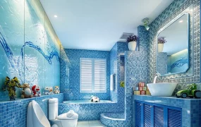 Vibrant Mediterranean Blue Aquatic Children's Mosaic Bathroom SketchUp 3D Model