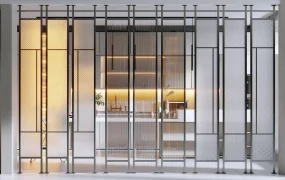 Modern Floor To Ceiling Textured Glass Screen Partition SketchUp 3D Model