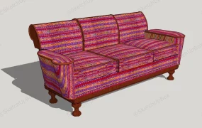 Red Fabric Traditional Sofa