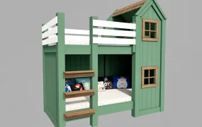 Modern Children's Sage Green Playhouse Bunk Bed SketchUp 3D Model