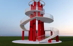 Modern Red And White Spiral Observation Tower SketchUp 3D Model