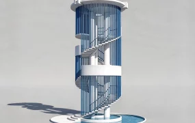 Modern Spiral Observation Tower With Reflective Pool SketchUp 3D Model
