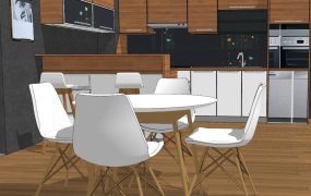 Kitchen with Bar and Dining Table