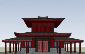 Traditional Chinese Oriental Temple Pavilion Architecture SketchUp 3D Model