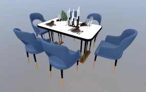 6 Seater Modern Dining Room Set SketchUp 3D Model