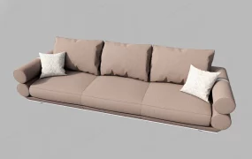 Low Profile Taupe Fabric Sofa SketchUp 3D Model