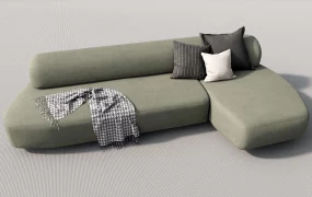 Modern Low Profile Sage Green Organic Sectional Sofa SketchUp 3D Model