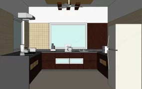 Modern U Shaped Dark Timber Kitchen SketchUp 3D Model