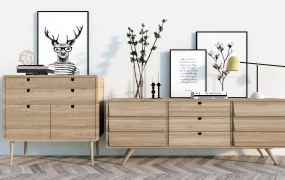Modern Scandinavian Light Oak Sideboard Credenza Set SketchUp 3D Model