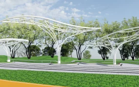 Creative Pergola And Bench In Park