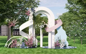 Outdoor Wedding Arch Floral Backdrop Installation SketchUp 3D Model