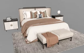 Oriental Style Bed And Nightstand Set