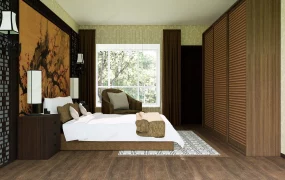 Asian Themed Bedroom With Accent Wall