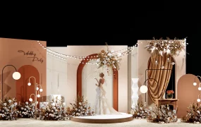 Terracotta Wedding Stage Backdrop Setup SketchUp 3D Model